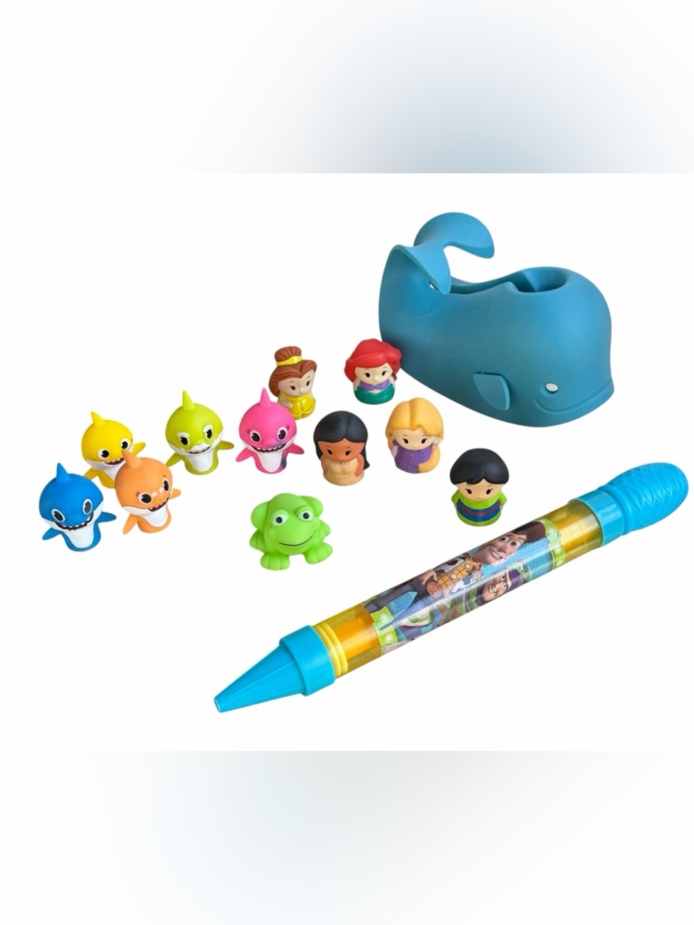 Blue Whale Bath Toy Set with Colorful Character Figures 13 pieces